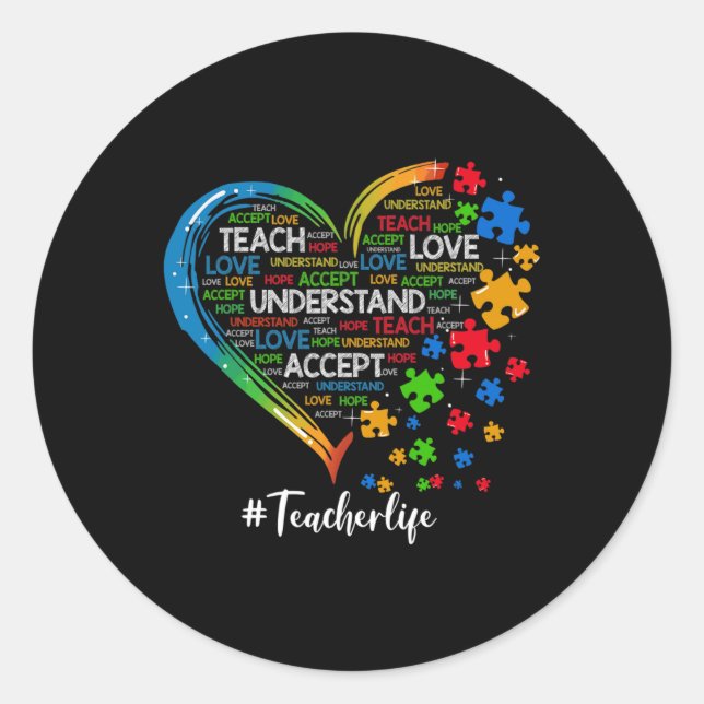 Sticker Rond Apprendre Accepter Comprendre Amour Enseignant Coe (Devant)