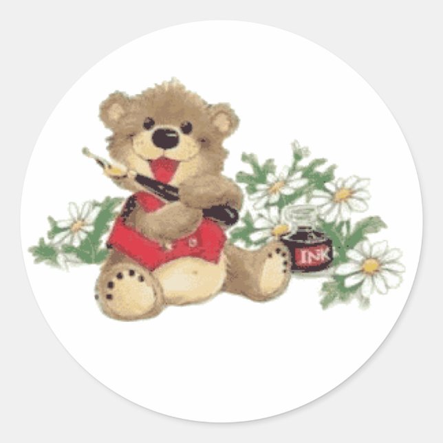 Sticker Rond Apprenez-Moi À Écrire Bear transparent (Devant)