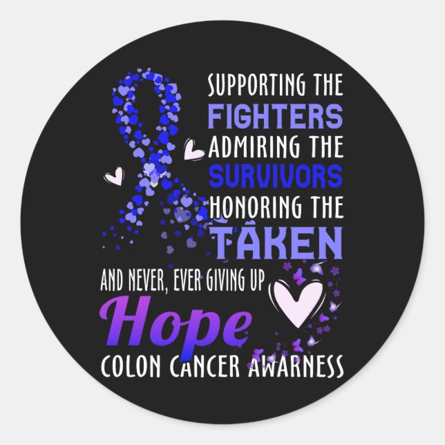 Sticker Rond Appuyer Les Combattants Colon Cancer Awareness Col (Devant)