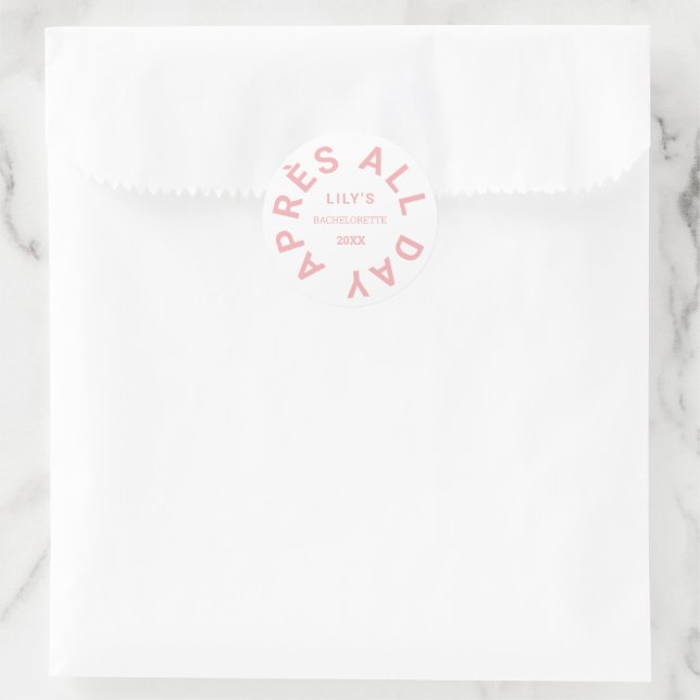 Sticker Rond Après All Day Pink Bachelorette Party Crest (Sac)