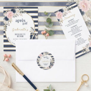 Sticker Rond Après Golf Bachelorette Bleu Élégant Floral Prépa