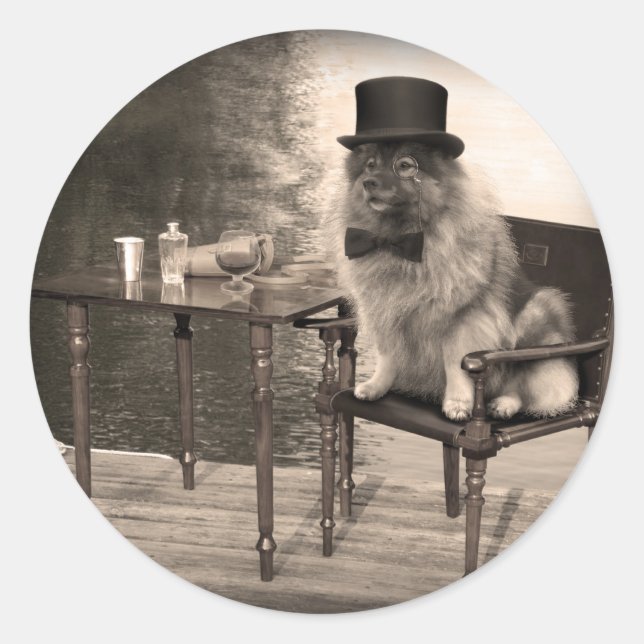 Sticker Rond Après-midi de Keeshond Gentleman (Devant)