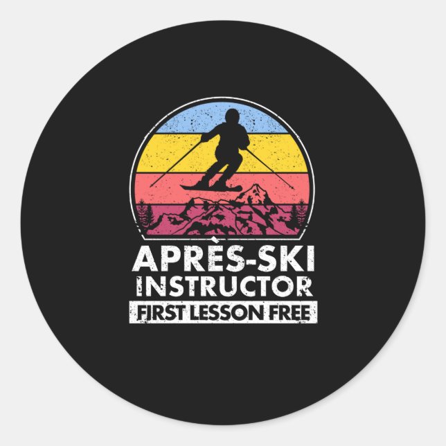 Sticker Rond Apres moniteur de ski La première leçon est gratui (Devant)