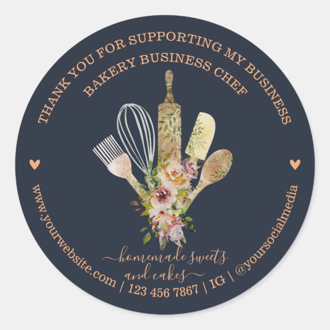 Sticker Rond Apricot Dark Navy Restauration boulangerie Chef (Devant)