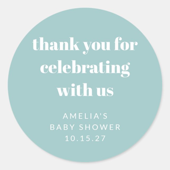 Sticker Rond Aqua Blue Cute Baby shower Merci personnalisé (Devant)