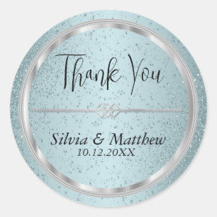 Sticker Rond Aqua Blue Glitter et Silver - Merci