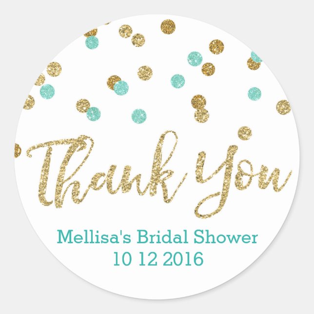 Sticker Rond Aqua Blue Gold Confetti Fête des mariées Favoriser (Devant)