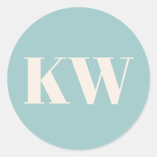 Sticker Rond Aqua Blue Grande Initiale Personnalisée Monogrammé