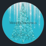 Sticker Rond Aqua Blue Icicles Sparkle Christmas Tree<br><div class="desc">Aqua Blue Icicles Sparkle Glitz Glam Arbre de Noël</div>