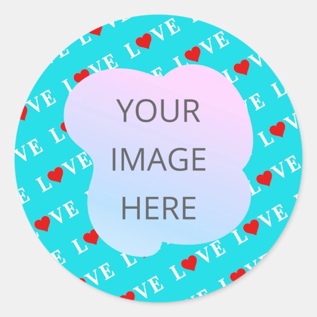 Sticker Rond Aqua Blue LOVE Modern Chic (Devant)
