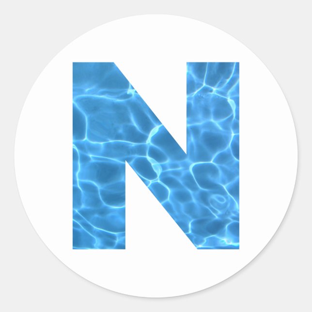 Sticker Rond Aqua Blue Piscine Photo Monogramme N (Devant)