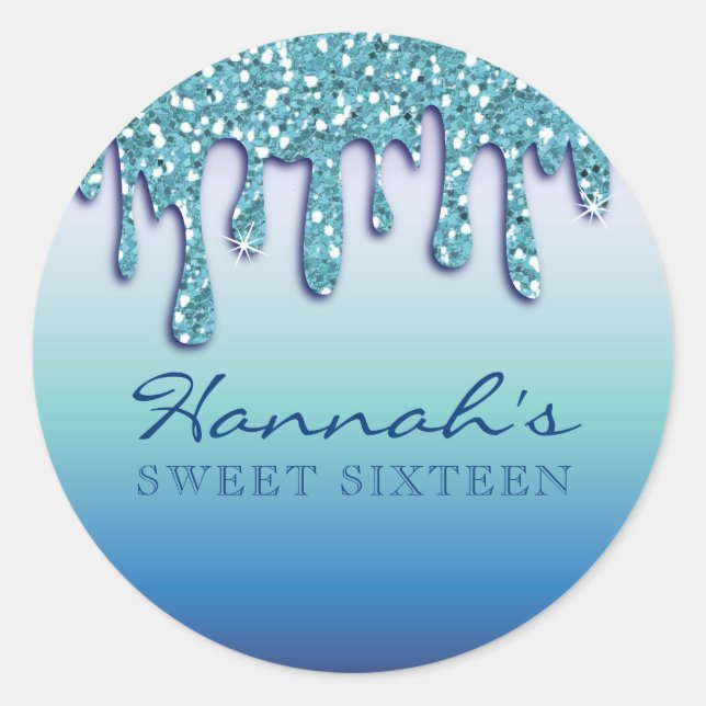 Sticker Rond Aqua Blue Sparkle Drippy Party Swag (Devant)