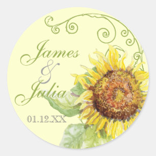 Sticker Rond Aqua Blue Sunflower Floral Swirl Mariage moderne