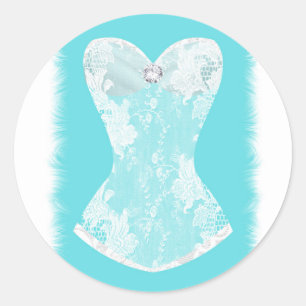 Sticker Rond Aqua Blue & White Glam Lingerie Douche Party Favor