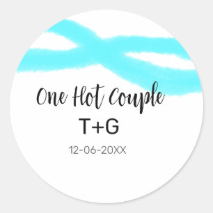 Sticker Rond Aqua ciel bleu pastel un couple chaud ajouter nom