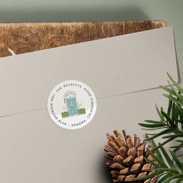 Sticker Rond Aqua Door Holiday Adresse de retour (Créateur téléchargé)