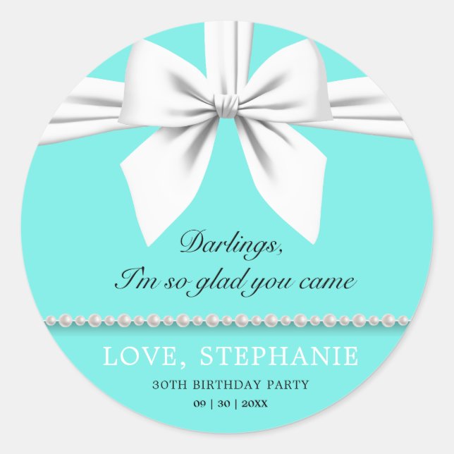 Sticker Rond Aqua Élégant Fantaisie Tiffany Anniversaire Merci (Devant)