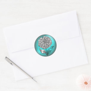 Sticker Rond Aqua et Fleur Turquoise