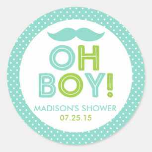 Sticker Rond Aqua et Lime Green Polka Dot Oh Boy Baby shower