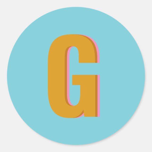 Sticker Rond Aqua et Mustard Retro Typographie Monogramme initi (Devant)