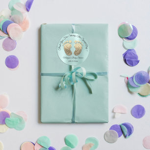 Sticker Rond Aqua Gold Parties scintillant Pieds Baby shower Fa