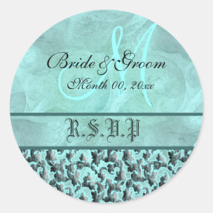 Sticker Rond Aqua gris rsvp mariage damas floral