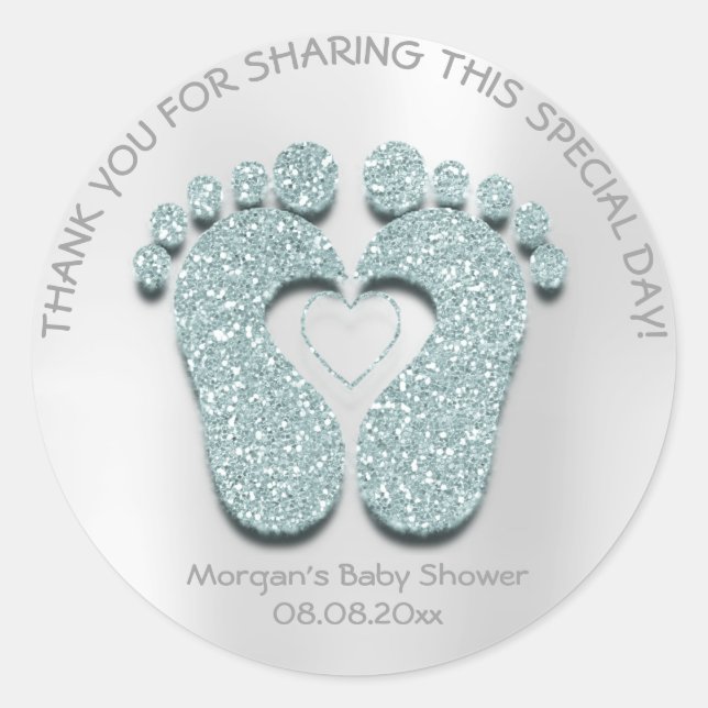 Sticker Rond Aqua Heart Pieds Baby shower Favoriser Cadeau Reme (Devant)
