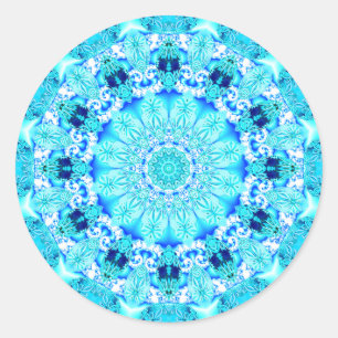 Sticker Rond Aqua Lace Mandala, Délicieuse, Abstraite