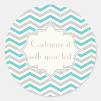 Sticker Rond Aqua moderne, gris, chevron motif en ivoire