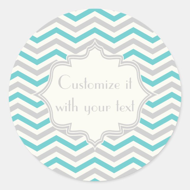 Sticker Rond Aqua moderne, gris, chevron motif en ivoire (Devant)