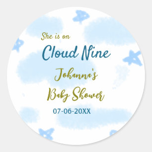 Sticker Rond Aqua or gold elle est sur un nuage neuf baby showe
