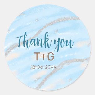 Sticker Rond Aqua or thank you ajoutez nom couple date année te