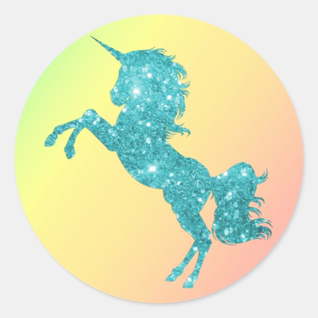 Sticker Rond Aqua Parties scintillant Unicorn (Devant)