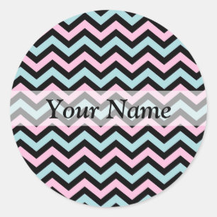 Sticker Rond Aqua rose et chevron noir