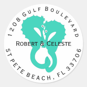 Sticker Rond Aqua Seahorses Nautique Adresse de retour