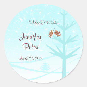 Sticker Rond Aqua, Taupe, Plaque Mariage Lovebirds Brown
