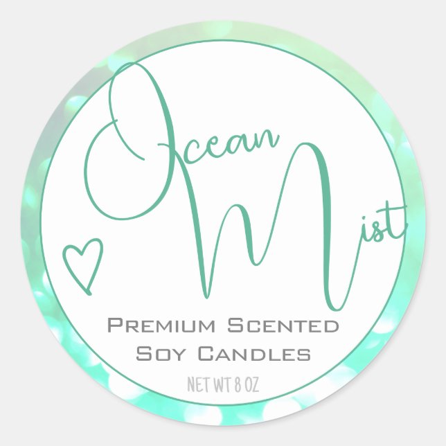 Sticker Rond Aqua Turquoise Blanc Moderne Calligraphie Script C (Devant)