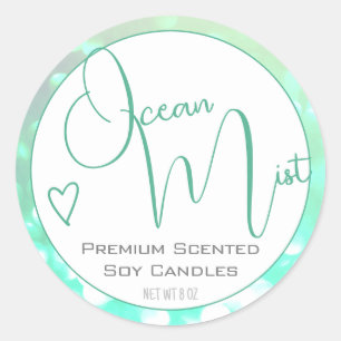 Sticker Rond Aqua Turquoise Blanc Moderne Calligraphie Script C