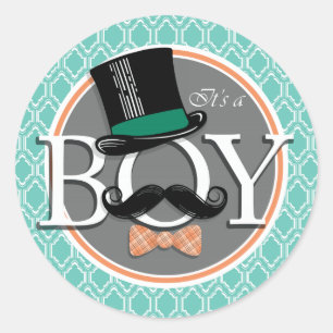 Sticker Rond Aqua Turquoise Retro Funny Boy Baby shower