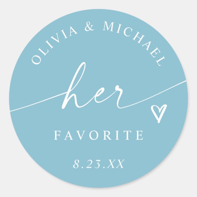 Sticker Rond Aqua Turquoise Son Script De Mariage Préféré (Devant)