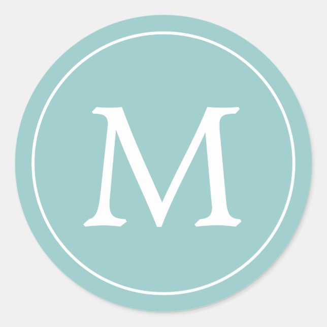 Sticker Rond Aqua White Elegant Monogramme (Devant)
