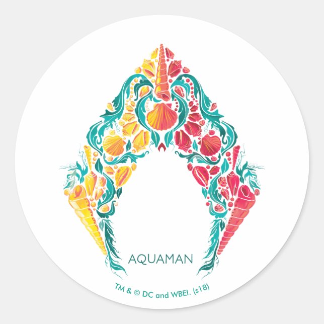 Sticker Rond Aquaman | Aquaman et logo orienté de coquillage de (Devant)