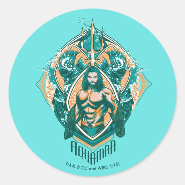 Sticker Rond Aquaman | Aquaman et tranchoirs graphiques (Devant)