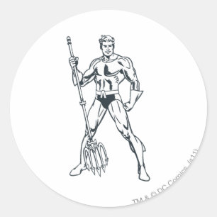 Sticker Rond Aquaman avec Pitchfork BW