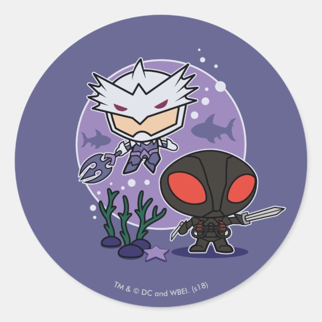 Sticker Rond Aquaman | Chibi Orm et graphique sous-marin de (Devant)