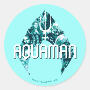 Sticker Rond Aquaman Orin, Mera, Orm et Manta noir dans le
