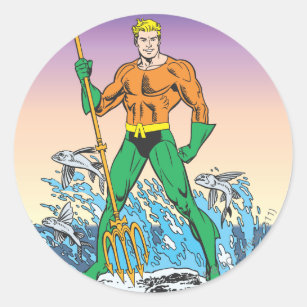 Sticker Rond Aquaman Stand Avec Spear