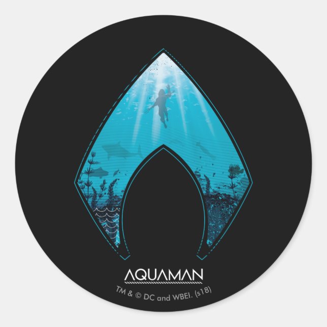 Sticker Rond Aquaman | voient le graphique d'océan de logo (Devant)