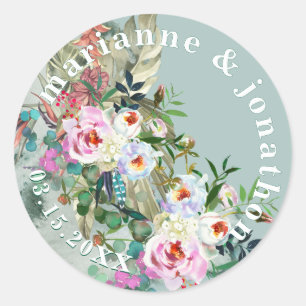 Sticker Rond Aquamarine Chic Floral Aquarelle Luxuriante