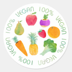 Sticker Rond Aquarelle 100% Vegan Fruit and Vegetable